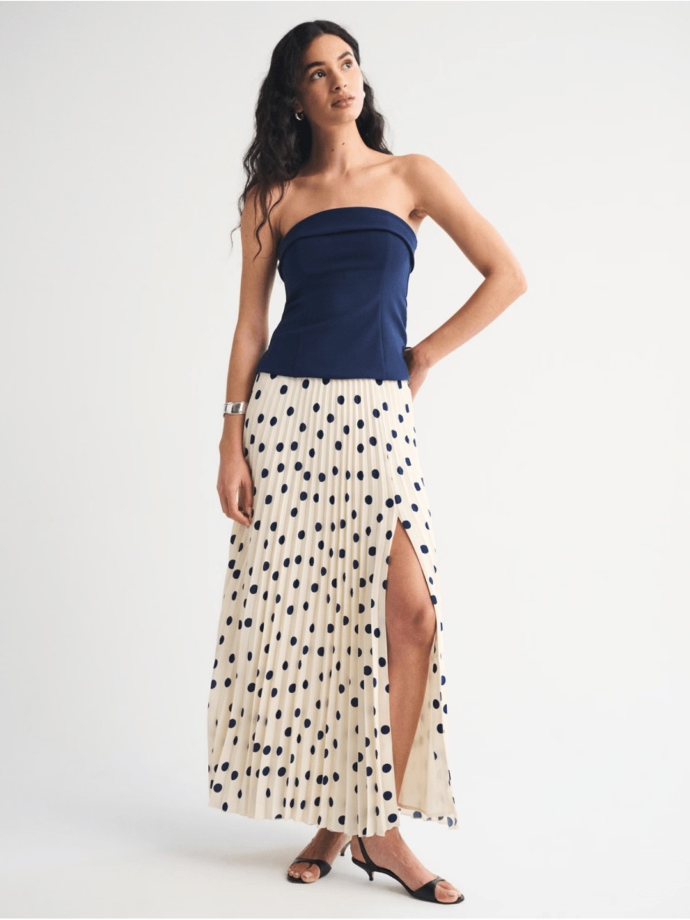 Abercrombie & Fitch Navy and Cream Polka Dot Set - Bustier and Maxi